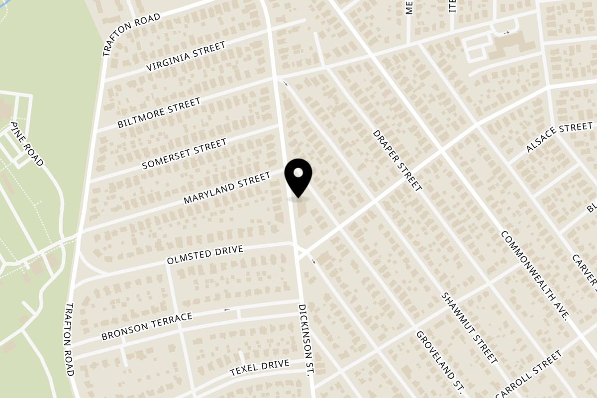 Map showing the location of Fatuma Halal Cafe on 667 Dickinson St in Springfield